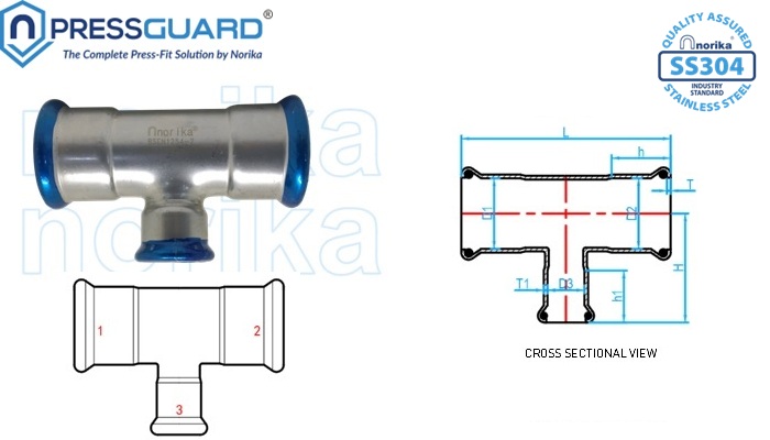 Stainless Steel 304 Press Fit Reducing Tee